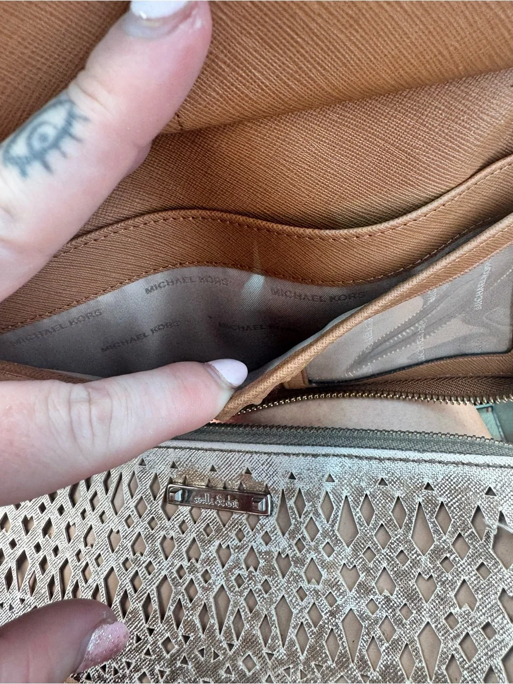 Michael Kors Croc-Embossed Tan Leather Zip-Around Wristlet Wallet
